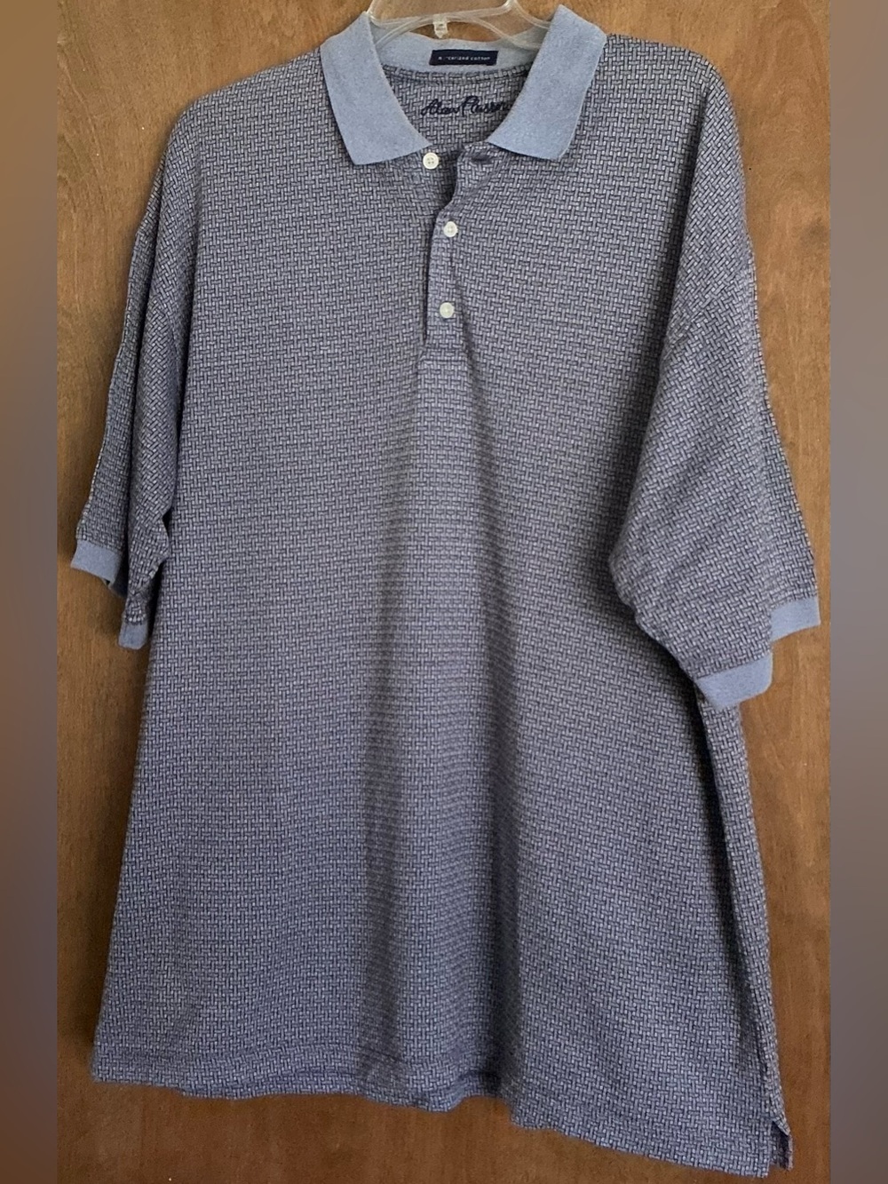 Vintage Alan Flusser Mercerized Cotton Polo Shirt 2XL Blue Basketweave Golf
